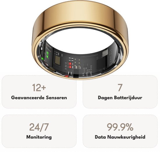 Focus® S1 Smart Ring – Goud Maat 11 – Hartslag, Slaap & O2 Meting – IP68 Waterdicht – Wearable