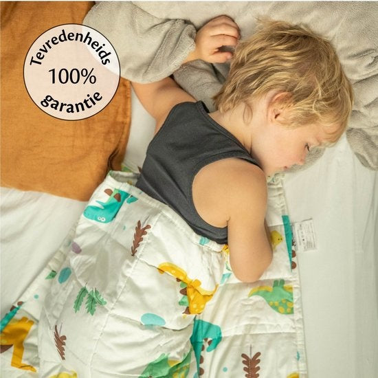 EL-Life Verzwaringsdeken Kind 2,4kg - 90 x 120cm - Zwaartedeken - Weighted Blanket - Verzwaarde Deken - OEKO-TEX Katoen - Dino