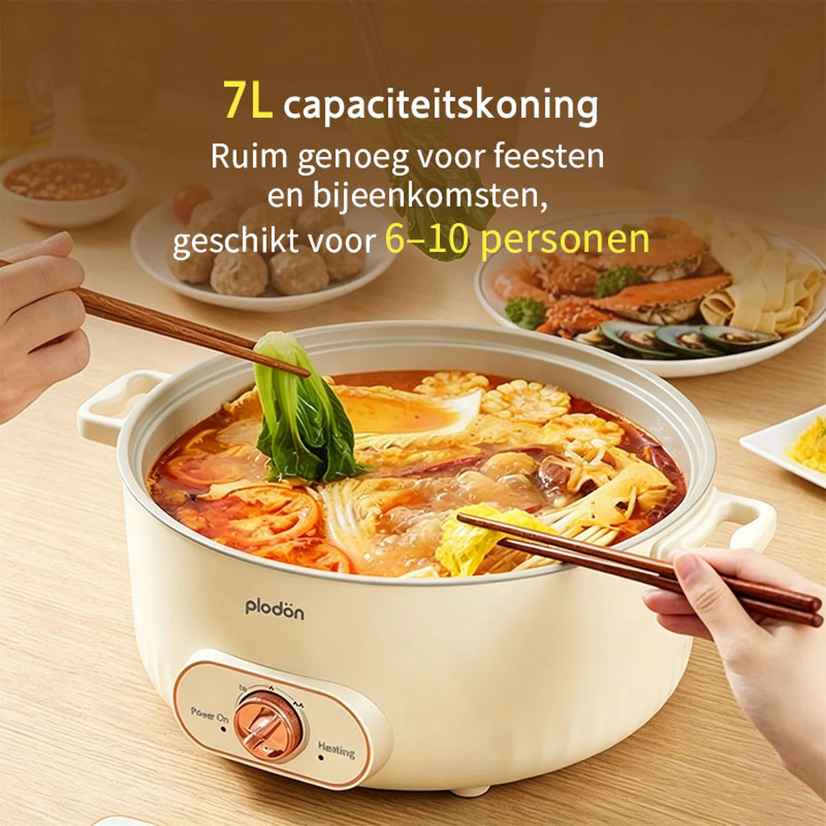 Plodon Elektrische Hotpot 7 Liter – Multifunctionele Kookpan met Antiaanbaklaag – 1600W – Ø 30,5 x 8,5 cm – RHG-70XVv