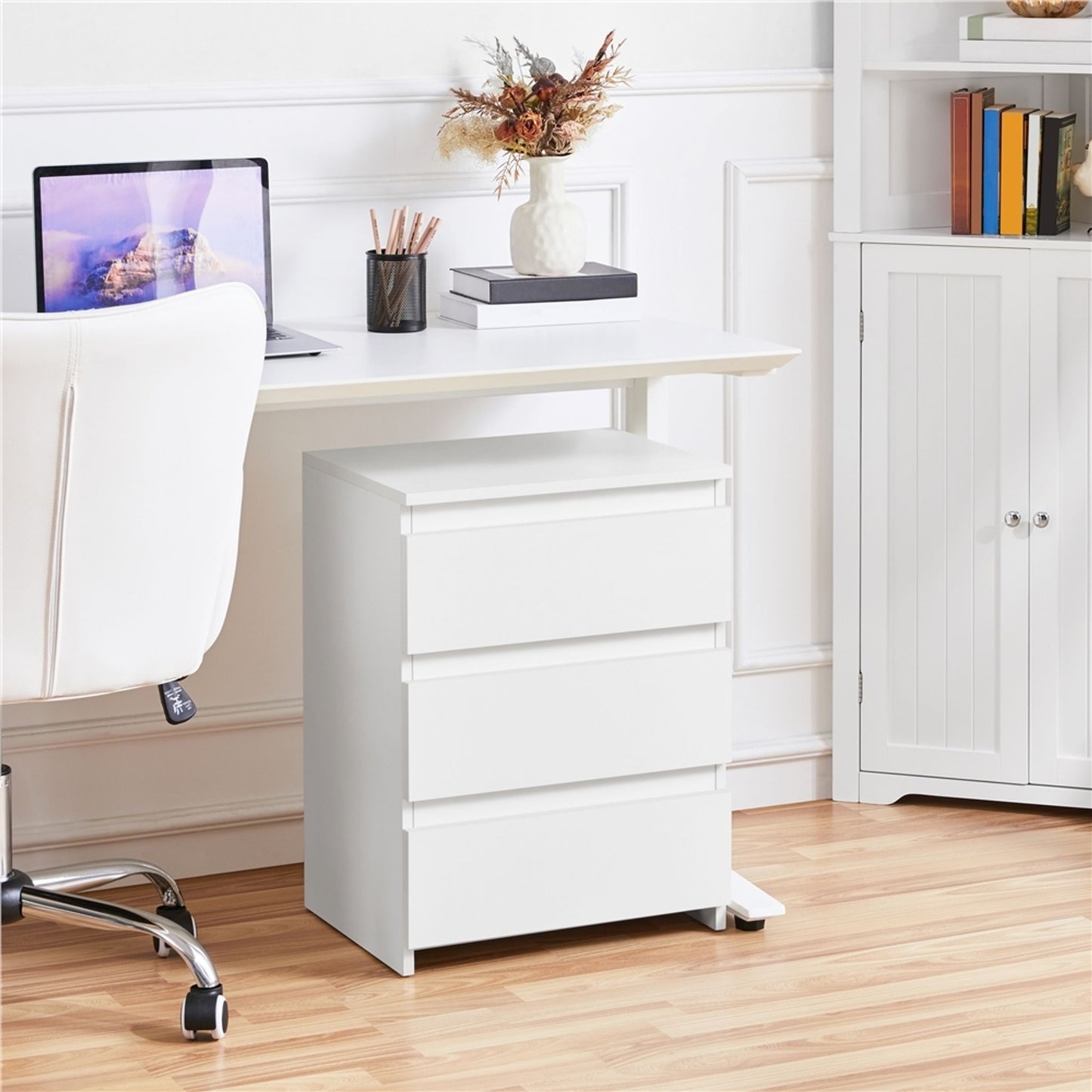 Yaheetech Nachttafel met 3 Lades - Wit - 45,5 x 35,5 x 60,5 cm