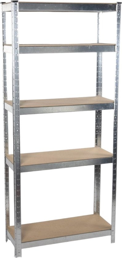 Kinzo - Stellingkast (Heavy Duty) - 5 MDF Planken, Max. 750 kg, Montage Zonder Schroeven - 172 x 75 x 30 cm - Metaal/MDF - Grijs/Bruin