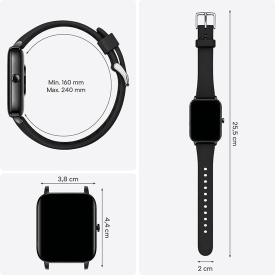 Smartwatch voor Dames en Heren - Stappenteller, Bloeddrukmeter en Hartslagmeter - Sporthorloge - Spatwaterdicht – Zwart - BREND BR-2223