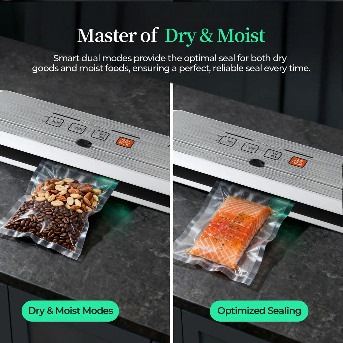 ATSHARK 5-In-1 Vacuum Sealer – High Pressure Touchscreen Design, Fast and Convenient, Includes 50 Vacuum Bags, Ideal for Home Food Preservation, White, VS6621