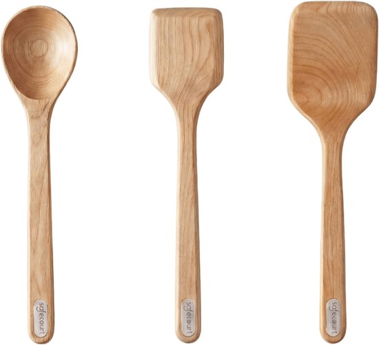 Safecourt Kitchen 3 delige houten spatelset [100% vrij van microplastics] - FSC-gecertificeerd berkenhout