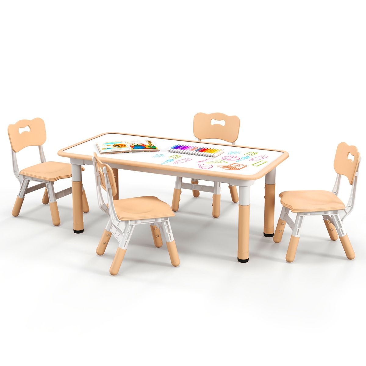 Coast Kindertafel en 4 Stoelen Set - In hoogte verstelbaar - Graffiti blad - 120 x 60 cm - Groen
