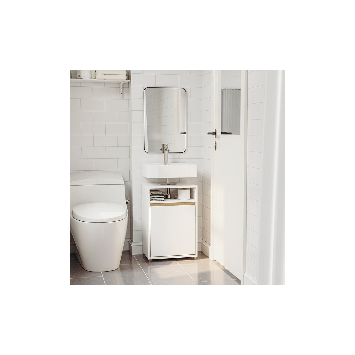 SoBuy Wastafelmeubel 1 Deur - Wit - 40 x 36 x 60 cm - Met Open Vak, Modern