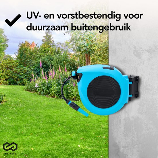 Infinity Goods Wandslangbox - 30 Meter - Slanghouder - Tuinslang Met Haspel - 180° Draaibaar - Automatisch - Slanghaspel