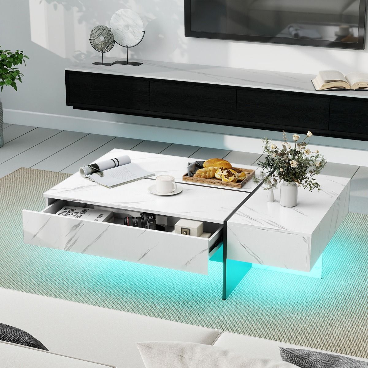 Coast Salontafel met ledverlichting - 3 opberglades - hoogglans - wit - 120 x 70 x 35 cm