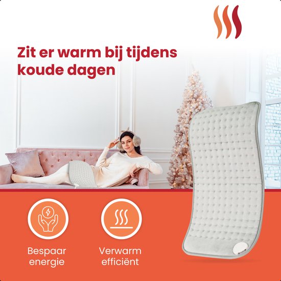 Seranova Elektrisch Warmtekussen voor Rug, Voeten, Nek, Schouders, Buik - Heating Pad - Verwarmingskussen - Wasbaar - 60x30cm - Grijs