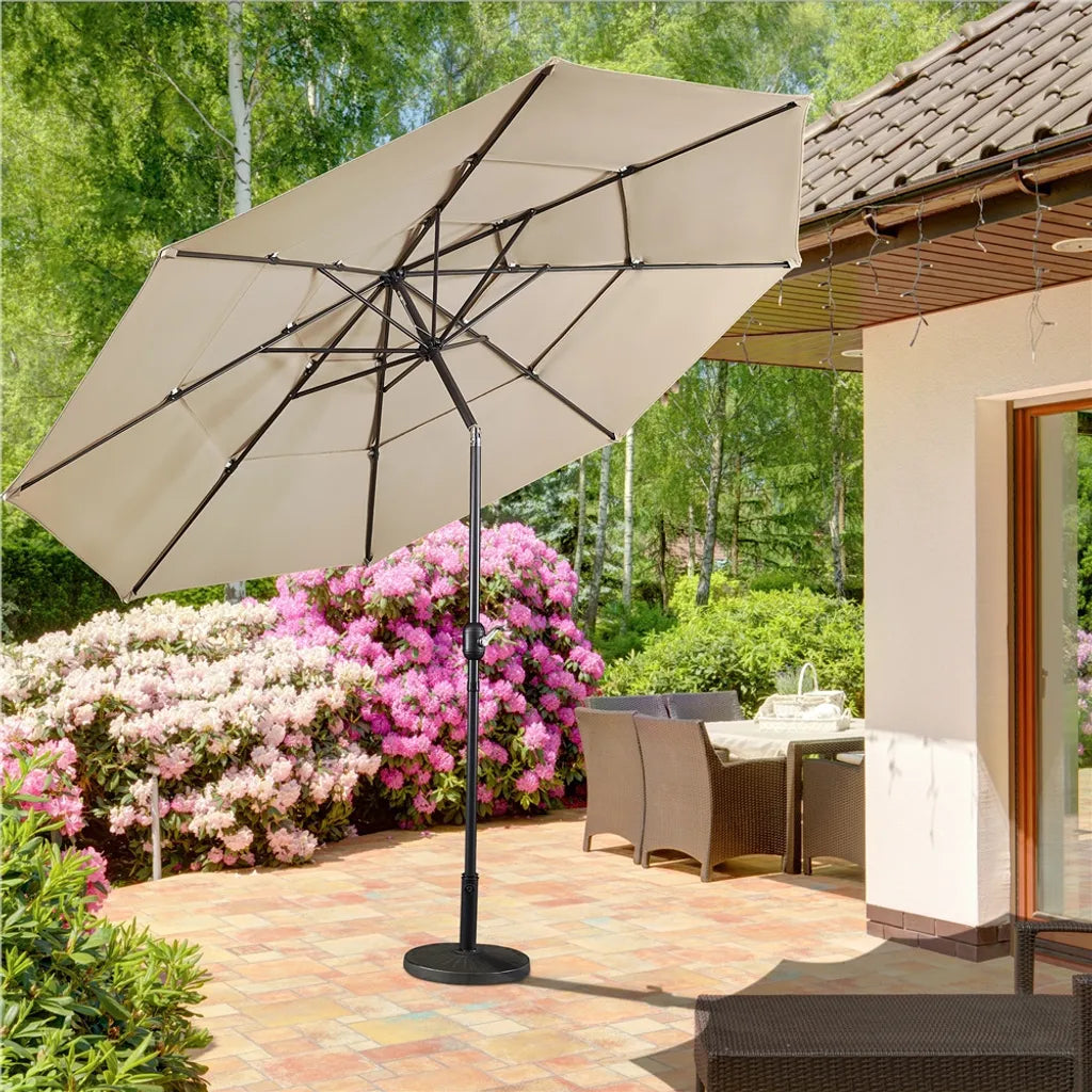 Yaheetech 3-laags Kantelbare Parasol Ø324 cm, Lichtbruin