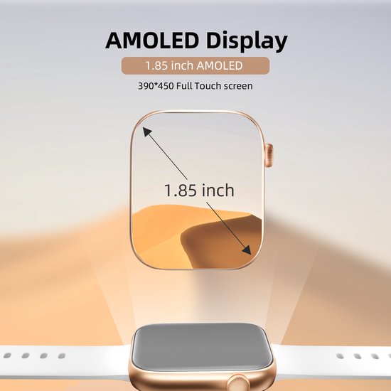 Maoo ProWatch – AMOLED Smartwatch – 43 mm – Bluetooth – Stappenteller – Hartslagmeter – GPS – Waterdicht – 1GB Geheugen – iOS/Android – Rosé Goud