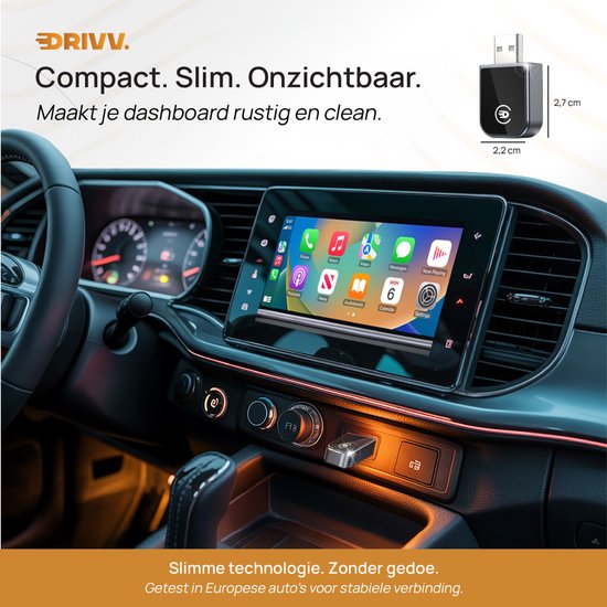 Drivv. 2-in-1 CarPlay Dongle - USB-C & USB-A Aansluiting - Draadloos CarPlay - Wireless CarPlay - Zwart