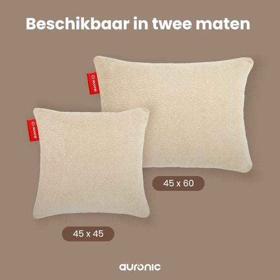 Auronic Warmtekussen - Sherpa Fleece - 45x60 - Draadloos - Oplaadbaar - Elektrisch kussen - Infrarood - Beige