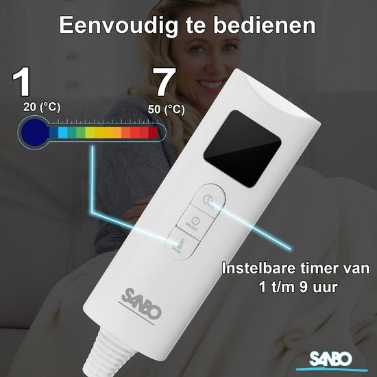 Sanbo Elektrische Deken - Wasmachinebestendig - Onderdeken - 150 x 80 cm - 7 Standen - Met Hoekelastieken - 1 Persoons