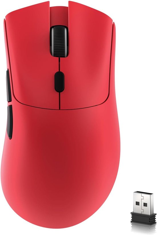 ATTACK SHARK R1 Superlight Gamingmuis 59g – Rood – 12,2 × 6,4 × 3,8 cm – Draadloos & Bedraad – Tot 18.000 DPI – 65 Uur Batterijduur