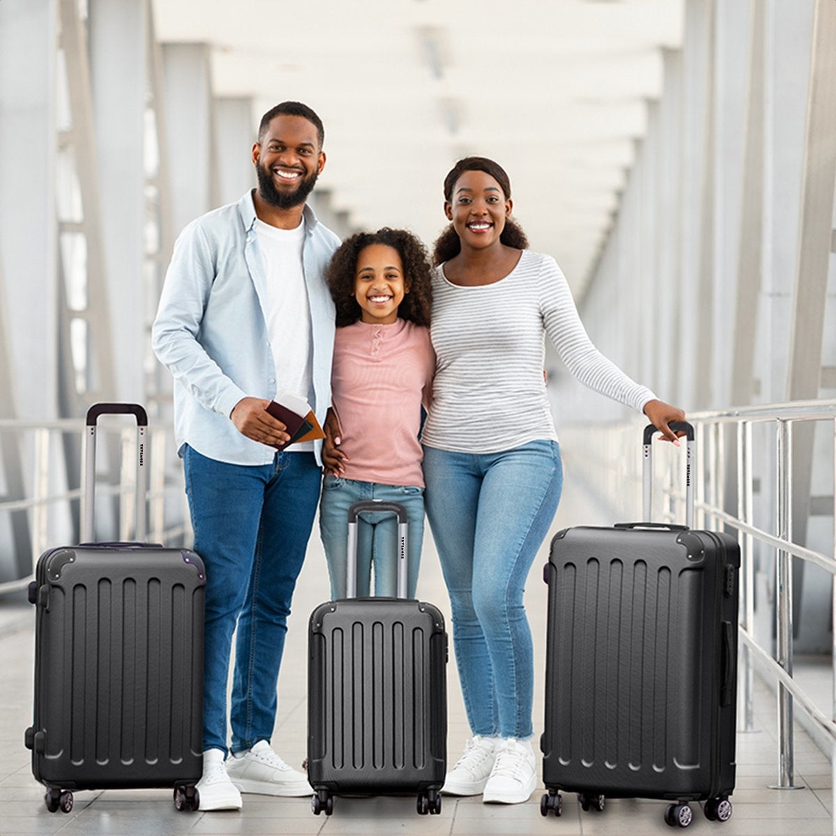 TRVLMORE Kofferset - 3 Delig - Complete Set - 38L Handbagage + 70L en 110L Ruimbagage - Zwart