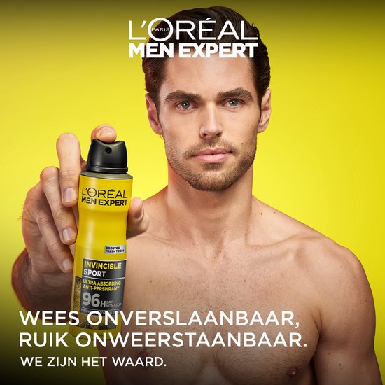 L'Oréal Paris Men Expert Invincible Deodorant Spray - Anti-Transpirant, 96 Uur Langdurige Bescherming - Alcoholvrij* - 150ml