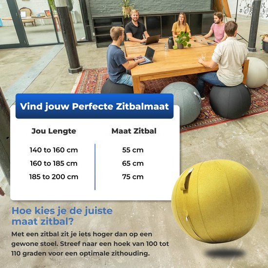 Backerz Zitbal 65 CM - Zitballen met Hoes Linnen - Ergonomische Bureaustoel Kantoor en Thuis - Luxe Yoga Bal - Geel