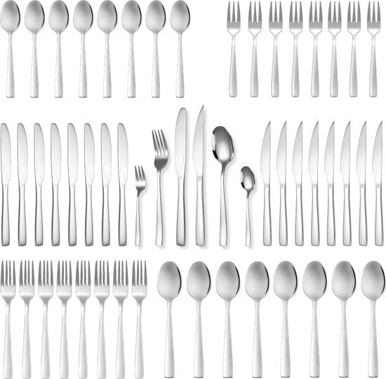 Deleca 12 Persoons Bestekset Essential (72-delig) - Lepels, Messen, Vorken, Steakmessen & Gebaksvorkjes - Vaatwasserbestendig Bestek - Glanzend Zilver / Edelstaal