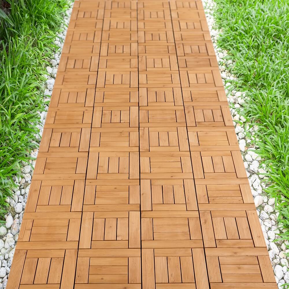 Yaheetech Houten Terrastegels Set van 27 - Dennenhout - 30,5 x 30,5 cm - Inkliksysteem - Antislip - Voor Binnen en Buiten