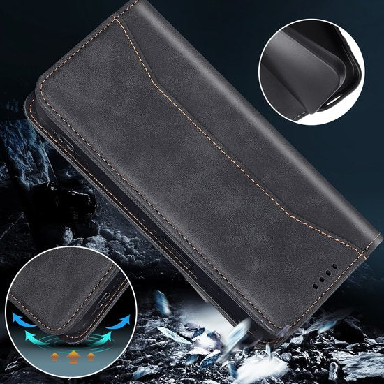 Podec Hoesje met Pasjeshouder Geschikt voor iPhone 15 Zwart Telefoonhoesje - Anti-Shock Bookcase Cover met 1x Screenprotector - Wallet Case