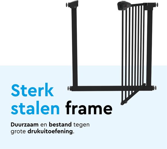 BRASQ Traphekje zonder Boren - Veiligheidshek - Kinderhekje met verlengstuk - 75 t/m 93 cm - Verlengbaar - Klembevestiging - Metaal - Hondenhek - Zwart
