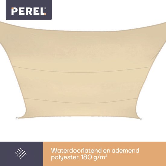 Perel Schaduwdoek, waterdoorlatend, luchtdoorlatend, 3.6 x 3.6 m, 180 g/m², HDPE, vierkant, champagne
