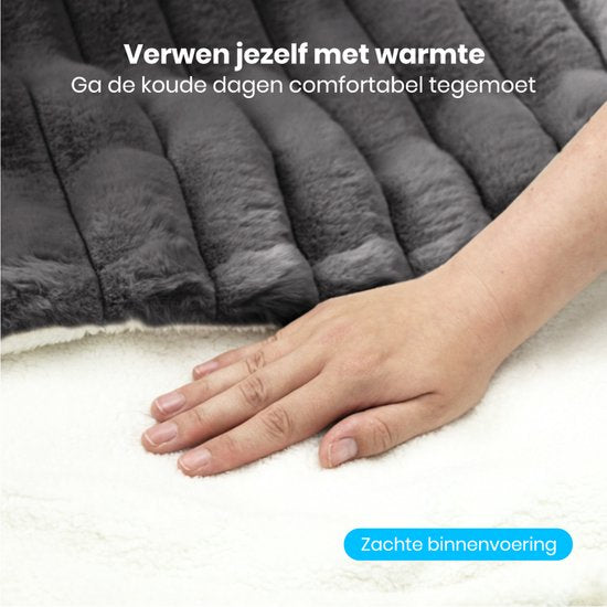 Auronic Elektrische Deken - 160 x 120cm - Warmtedeken - 1 Persoons - 3 Warmtestanden - Pluche - Verwarmingsdeken - Antraciet