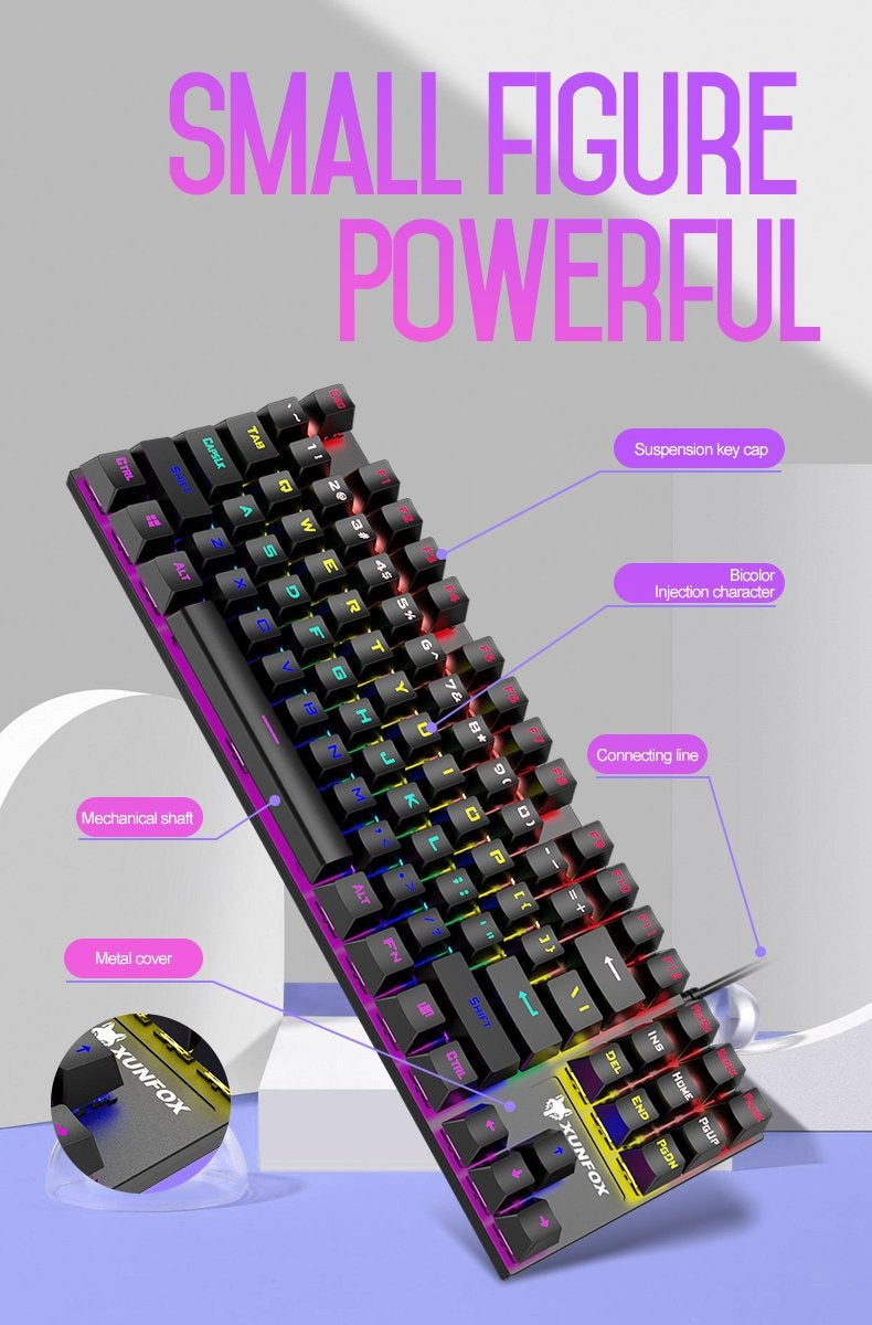 XUNFOX K80 RGB mechanisch 87keys TKL gaming toetsenbord - Windows/Mac game toetsenbord - blue switch - Mechanical Keyboard - QWERTY - anti-ghosting game toetsenborden - Roze/Wit