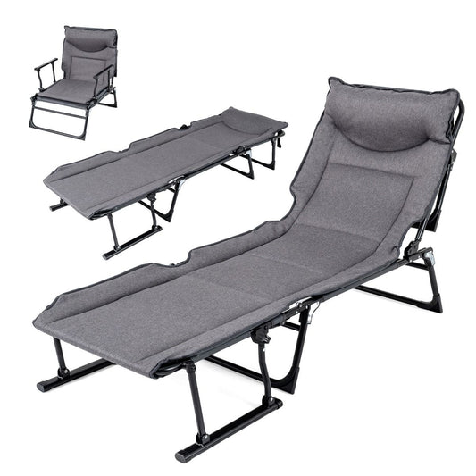 Coast Opvouwbaar Campingbed 3-in-1 - verstelbare rugleuning - hoofdsteun - grijs en zwart