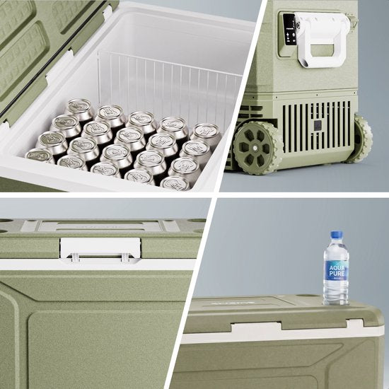 Auronic Elektrische Koelbox - Compressor - 80L - 12V en 240 volt - Camping Koelkast - Frigobox Auto - Met Wielen en Hendel - Groen