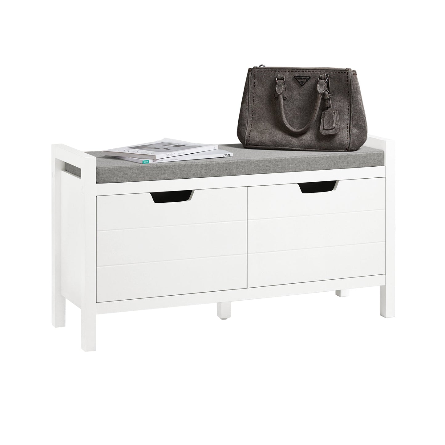 SoBuy FSR63-II-W Opbergbank 91x30x50 cm, Wit, Lage Entree Meubel met Zacht Gekussen en 2 Deuren