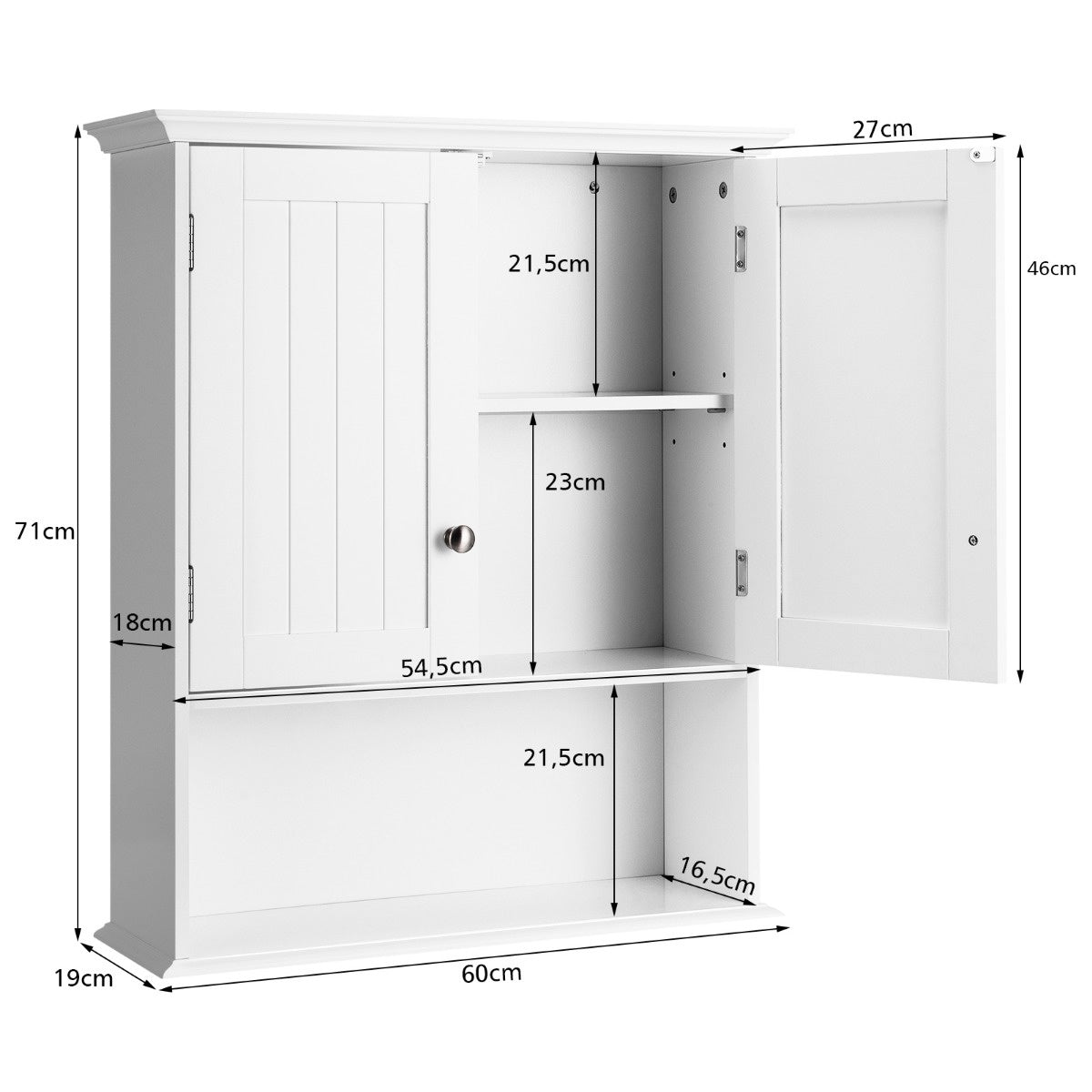 Coast - Badkamerkast - Hout - Wit - 60 x 20 x 70,5 cm