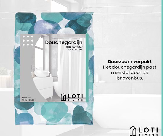 Loti Living Douchegordijn Anti Schimmel – Oceaan - Inclusief ringen – Waterdicht - Polyester - Douchegordijn 120x200 cm