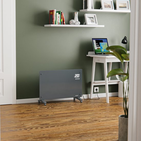 Auronic Elektrische Kachel – Convectorkachel met Thermostaat en Afstandsbediening - Glazen Paneelverwarming - 2000W Heater - Grijs
