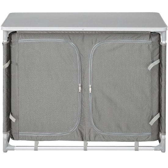 tectake® - Campingkast 97x47,5x78cm - Opvouwbaar - Afsluitbare compartimenten - Stevige werkbladen - Handige insteekzakken aan zijkant - grijs