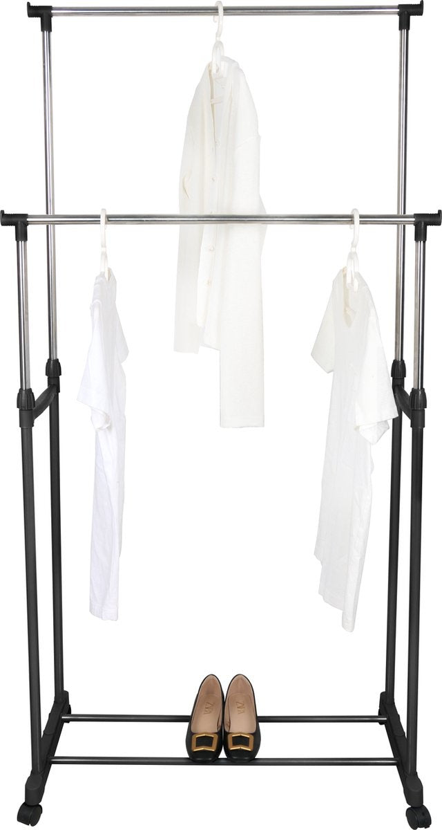 Niceey Kledingrek op Wieltjes - Verstelbaar Hoogte 90-160 cm - 130 KG Draagcapaciteit - Kleding Rek op Wielen - Kledingrek Metaal - Kledingrek Slaapkamer - Zwart