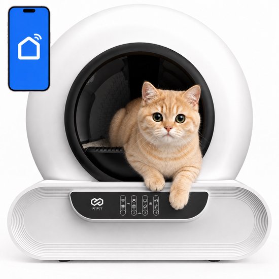 Infinity Goods Automatische Kattenbak XXL - Zelfreinigende Kattenbak - Incl. App - 75L - Met Kattenbakmat en 3 Rollen Opbergzakjes