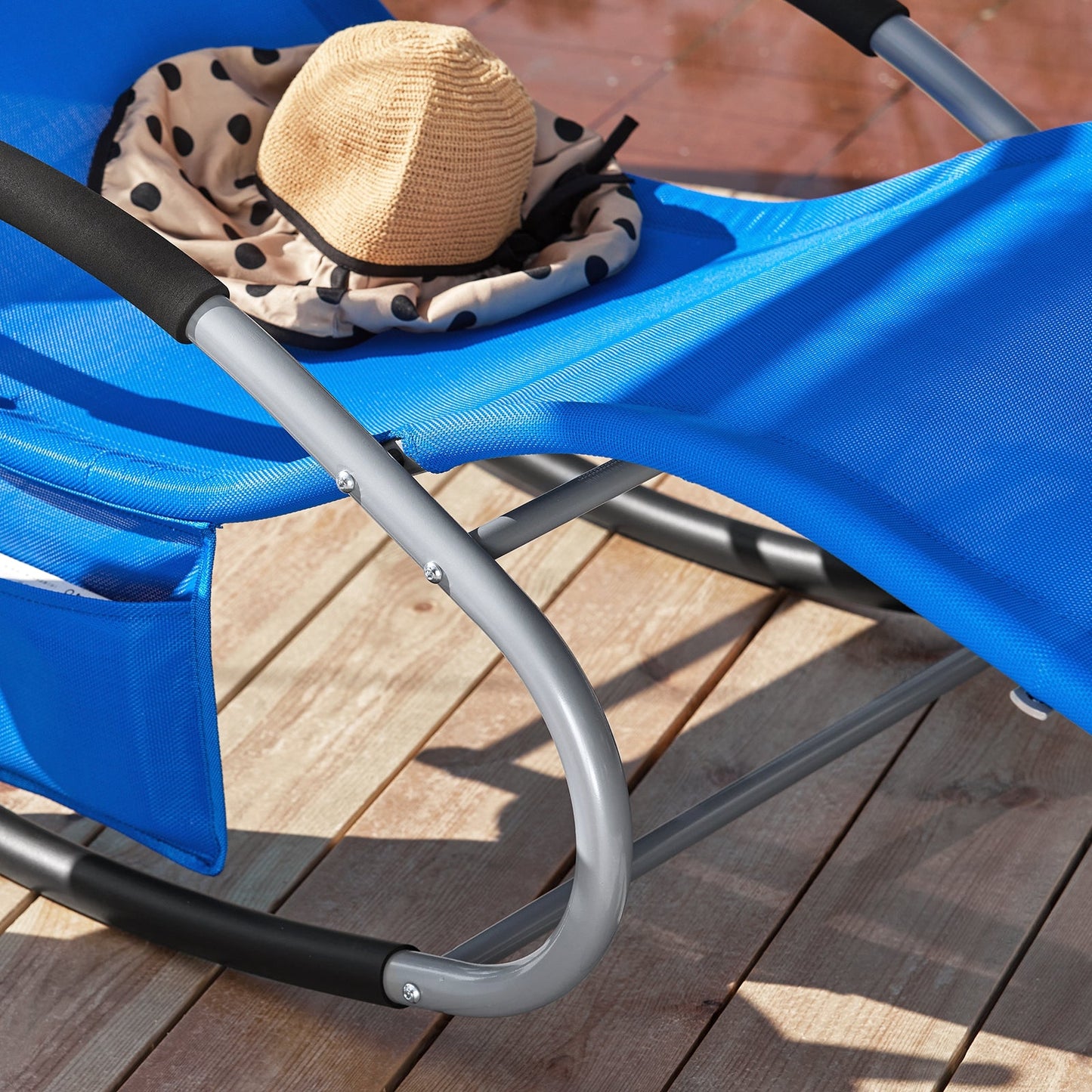 SoBuy Ligstoel OGS28-KB - Met Schommelpoten en Hoofdkussen - 150 x 63 x 83 cm - Blauw