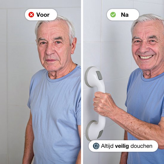 Luft Handgreep met Zuignap - Voor in de Douche - 2 stuks - Douchegreep voor in de Badkamer - Wandbeugel - Extra veilig & sterk model - 40cm - Luft - Handgreep badkamer