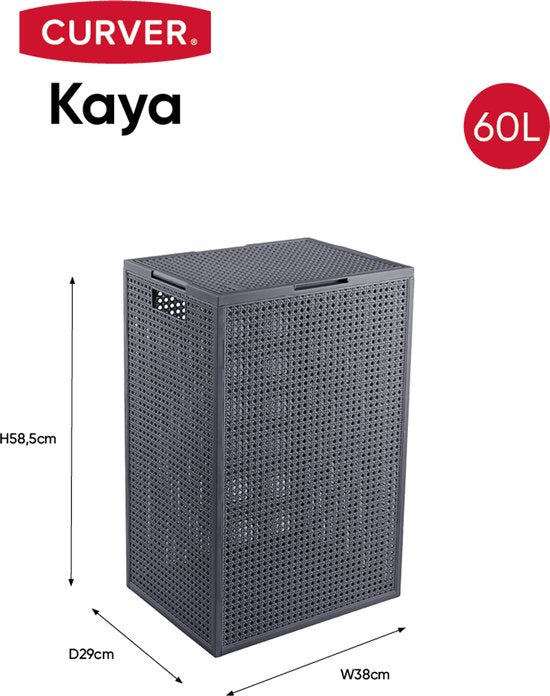 Curver Kaya Wasmand met deksel - 60L - 38x29x58,5 cm - Antraciet