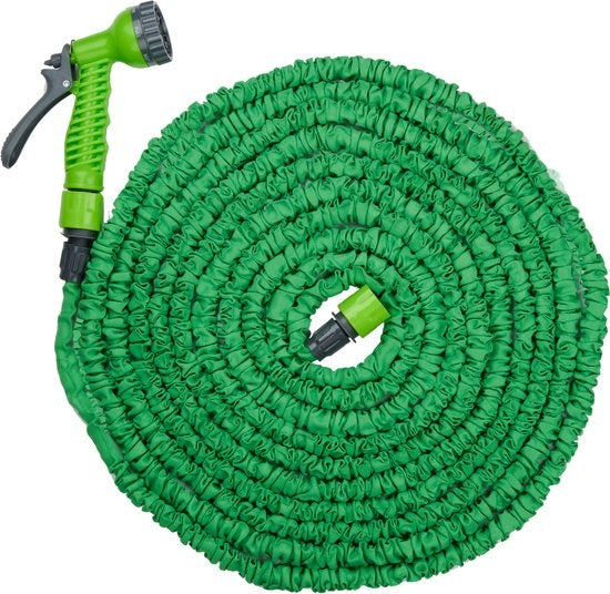 Kinzo Flexibele Tuinslang 20M - Incl. Opzetstuk - Sproeikop met 7 Spraystanden - Kunststof - Groen/Grijs