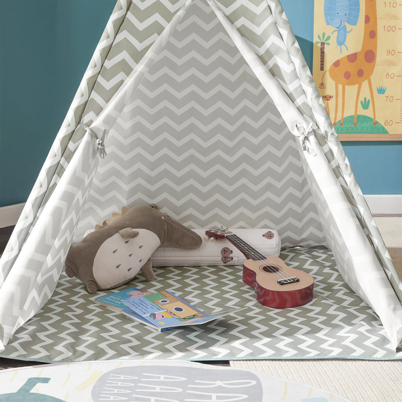 SoBuy OSS03 Tipi Tent Voor Kinderen 112 x 112 x 158 cm - Wit/ Grijs