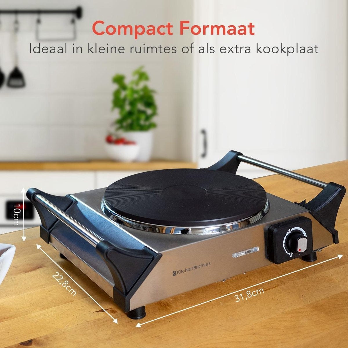 KitchenBrothers Elektrische Kookplaat - 1 Pits - 1500W - RVS