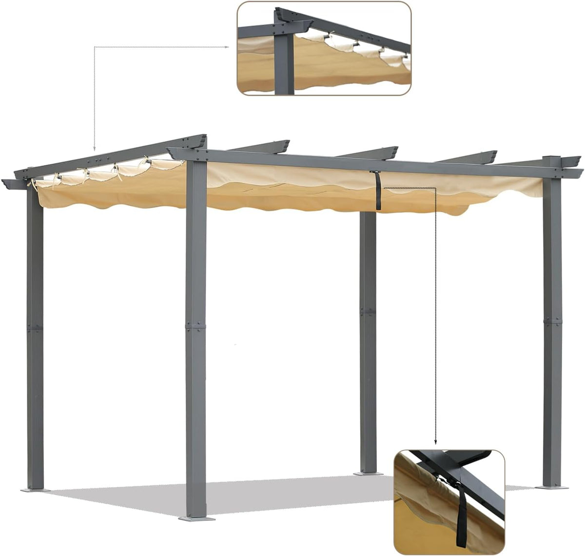 Angel Living Aluminium Patio Pergola met Intrekbaar Dak - 3x4m - Beige