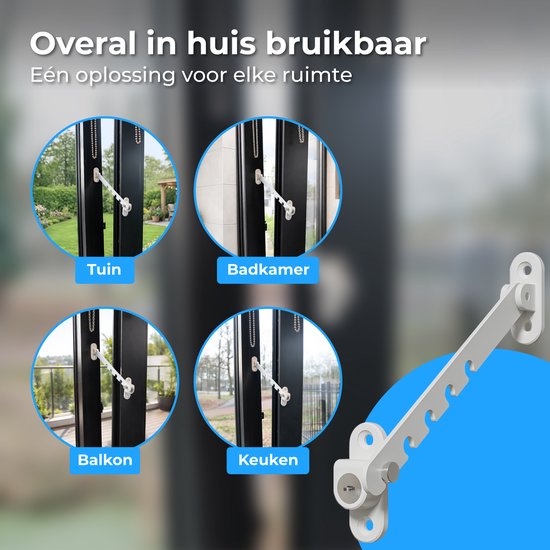 Nuvance Raamuitzetter - Raamvastzetter - Kierstandhouder - Windhaak - 5 Standen - Raamslot - Windhaak - Kinderslot - Wit