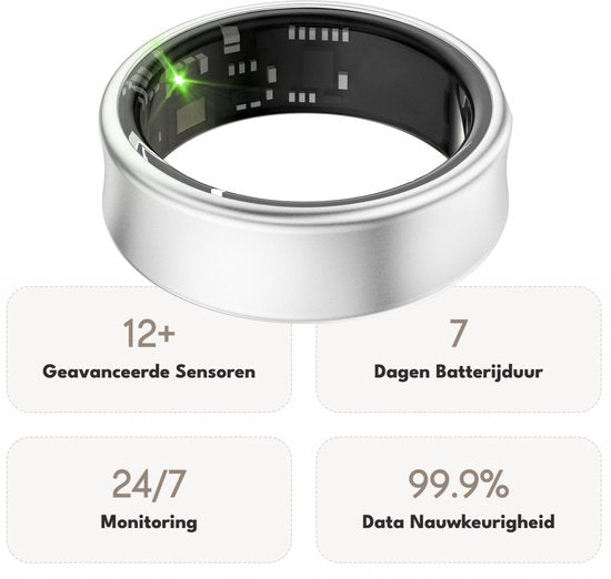 Focus® S2 Smart Ring - Zilver - Maat 6 - AI Coach - Hartslag - Menstruatiecyclus - Slaap Monitor - Herstelscore - Slimme Ring - Sport Prestatie - Stappenteller -IP68 Waterdicht - O2 Meting - Dames - Heren - Wearables - Oplaad Case - beschermring