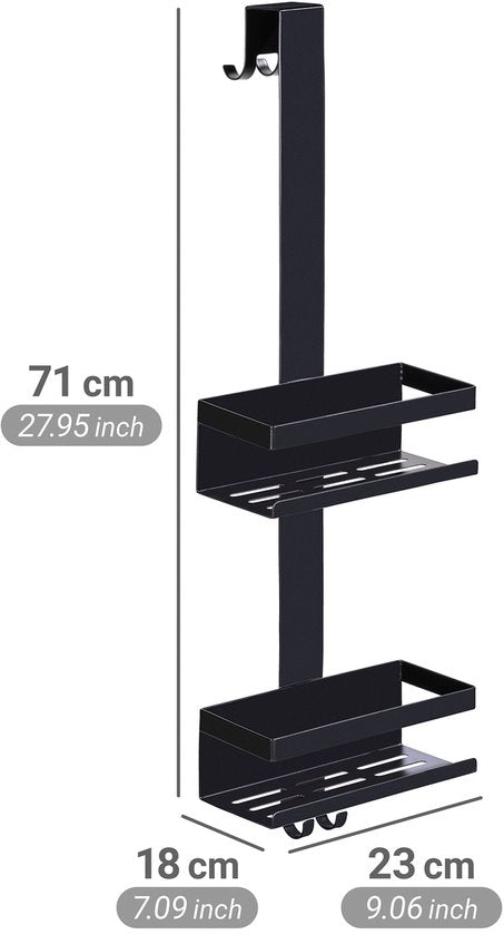 WENKO Doucherek Bribano Duo 2-laags RVS mat zwart 23x71cm - Doucherek zonder boren - Doucherek hangend - Douchemand - Douchecaddy ophangbaar