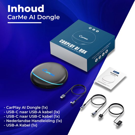CarMe CarPlay AI Box - Installeer Elke App op je Autoscherm - Youtube & Netflix - Upgrade CarPlay en Android Auto - CarPlay Dongle - Android Auto Dongle - Nieuwste Model 2024 - Zwart