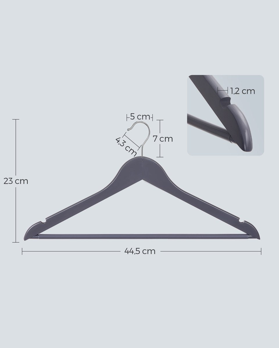 Songmics Kledinghangers - 20-delig - Hout - Antislip - 5 kg - Grijs/Zilver